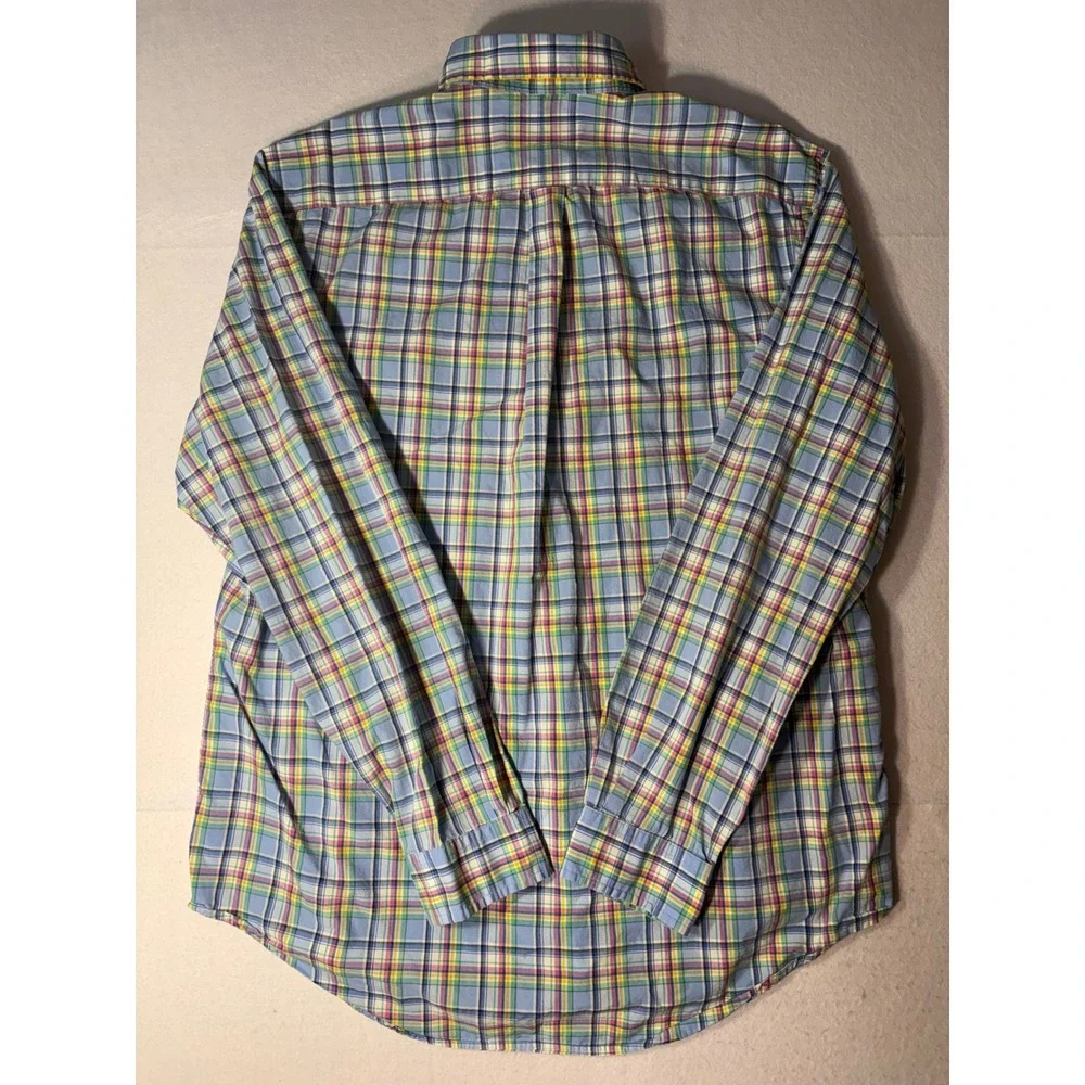 Ralph Lauren Mens Large Pastel Plaid Button Down Shirt Blue Yellow Pink Check L